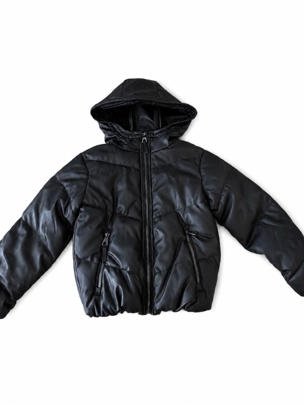 Urban Republic Faux Leather Hooded Puffer Bomber Jacket for Kids Size S (7/8)